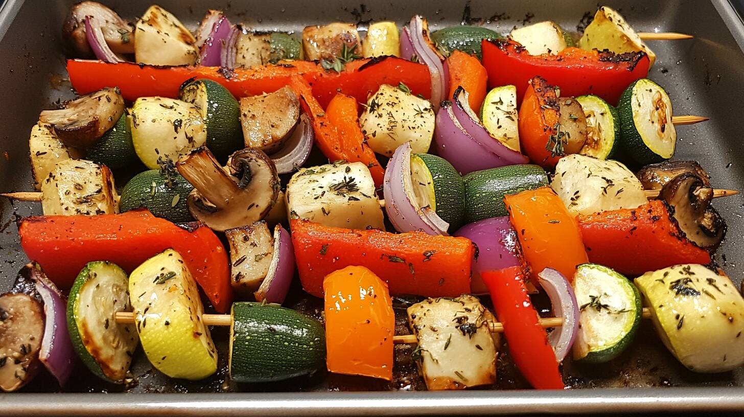 Grilled_vegetable_skewers_on_a_striped_pan Home