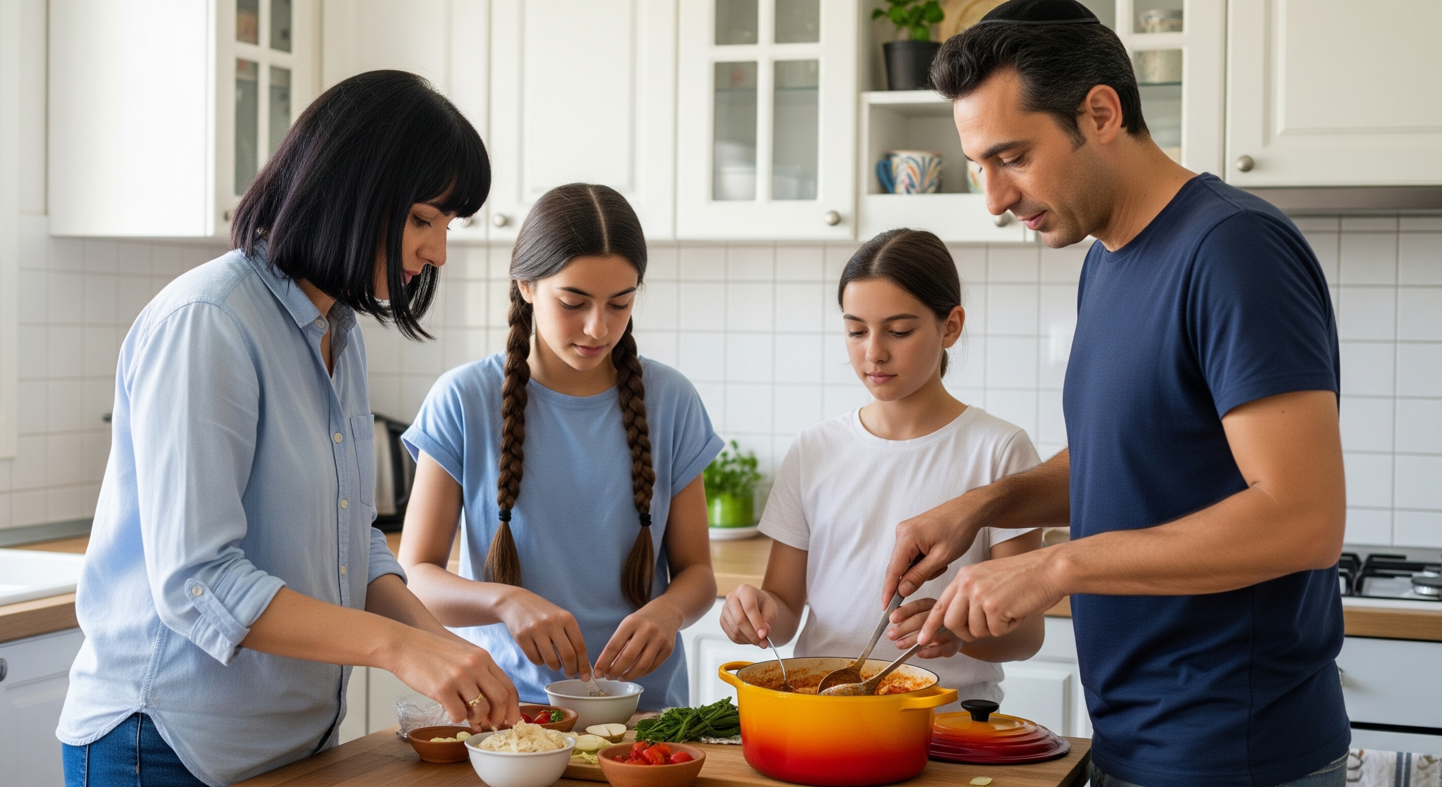 Israeli-family-cooks-together-in-a-home-kitchen-enjoying-a-screen-free-evening Home