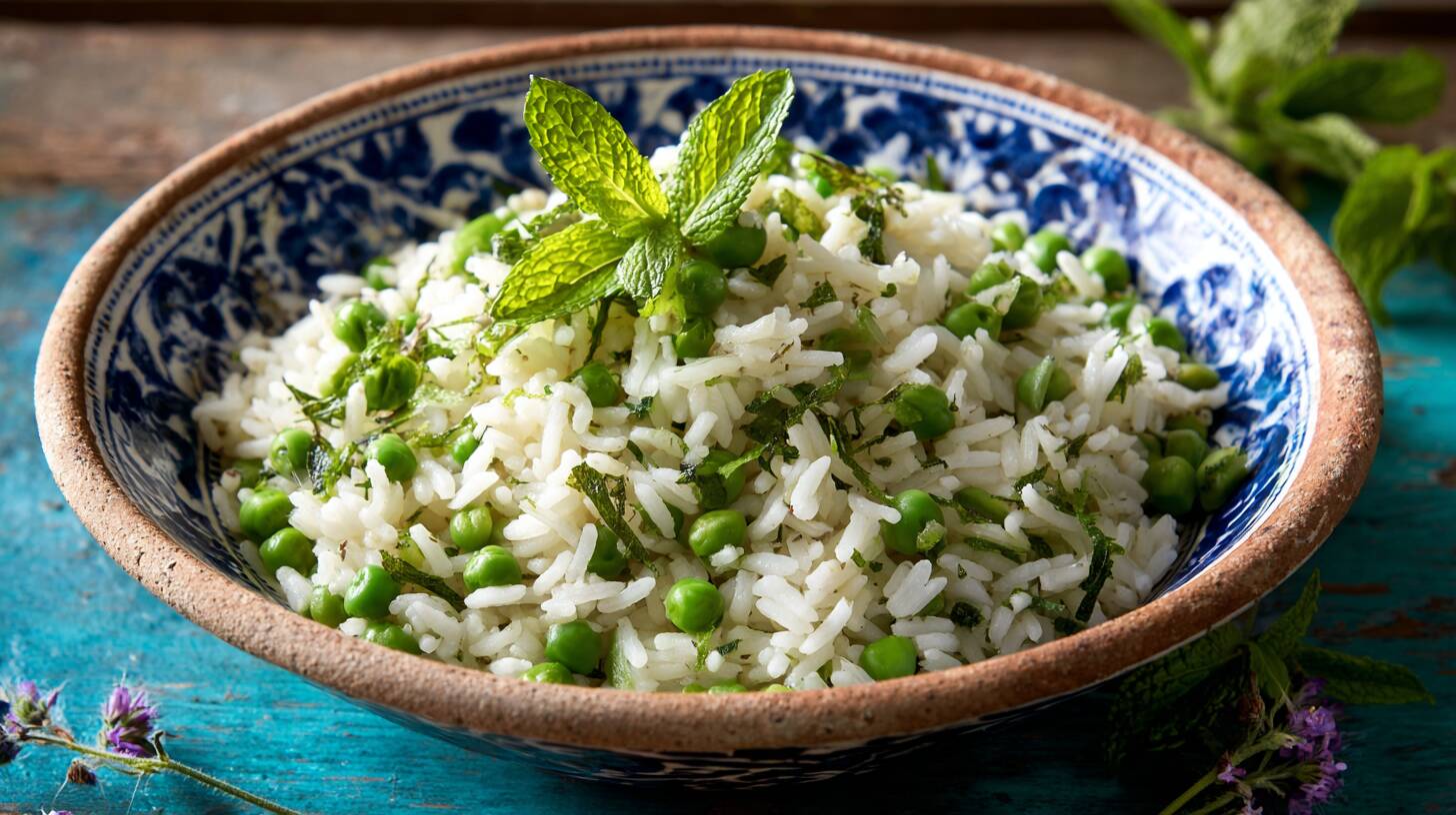Rice-with-peas-and-finely-chopped-mint-is-combined-in-the-dish Home
