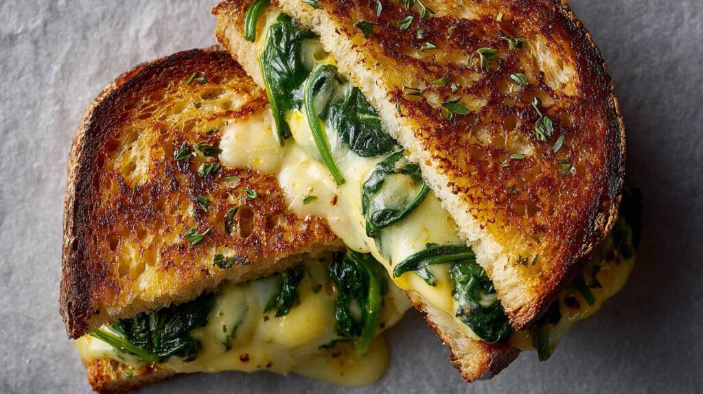 Bread with cheese and spinac