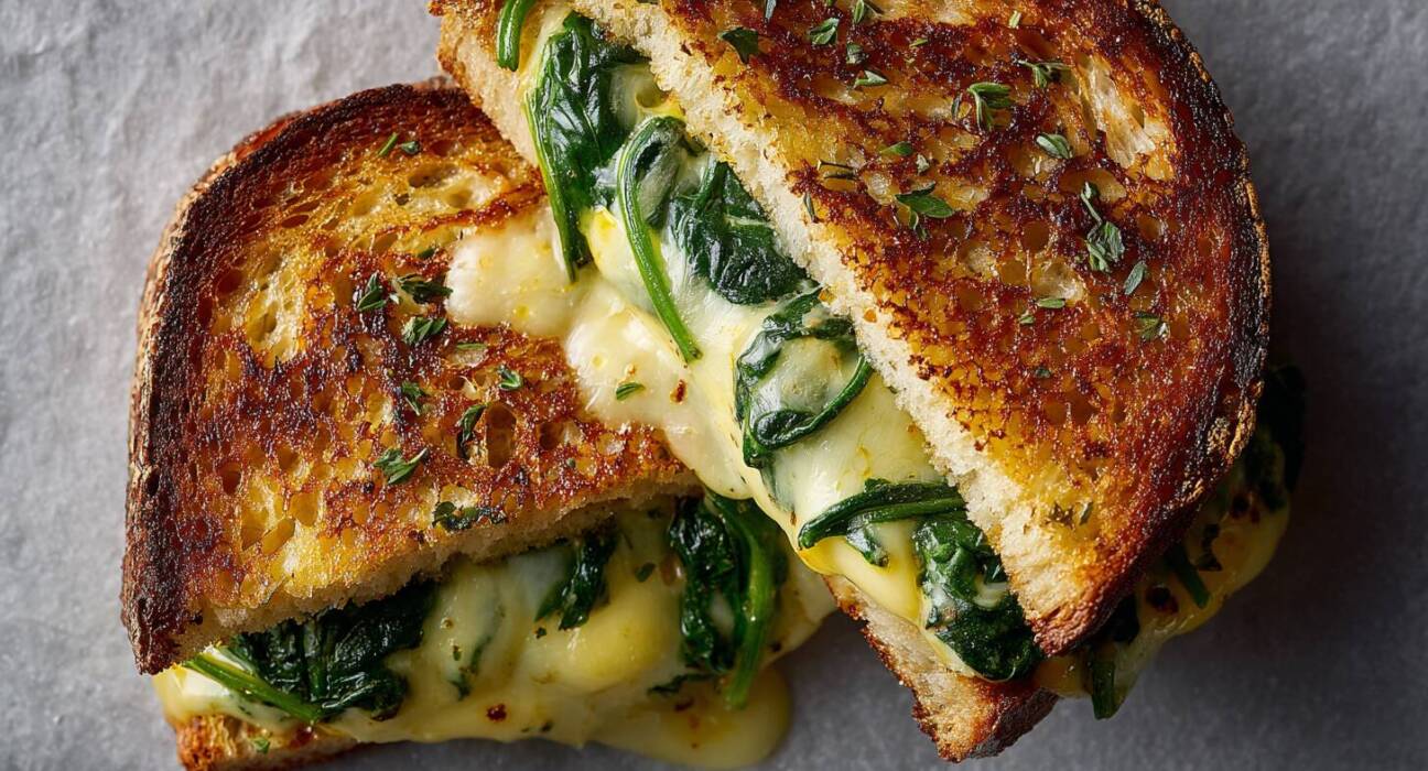Bread with cheese and spinac